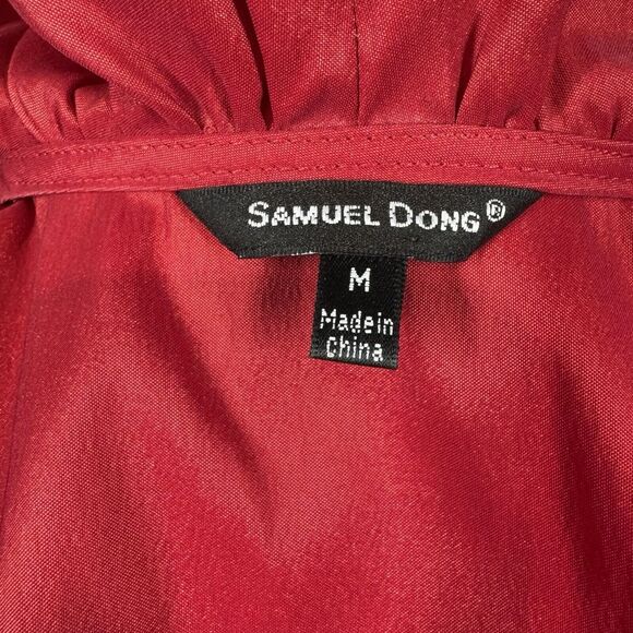 Samuel Dong Fantastical Rich Red Jacket Size Medium Puff Collar Ruffle Belted - Picture 2 of 13